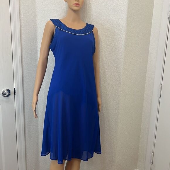 Le Bos Sz 12P Dress & Jacket Set Royal Blue Diamond Accent Scoop Neck Sleeveless - Picture 7 of 13